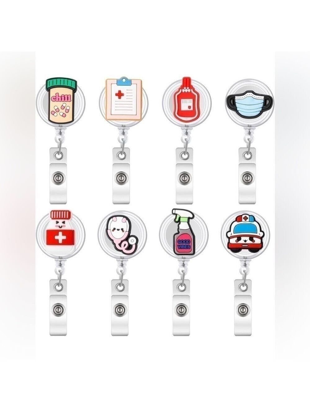 Uspeedy 8 Pieces Nursing Badge Reel,Retractable Holder ID Badge Reel with Clip